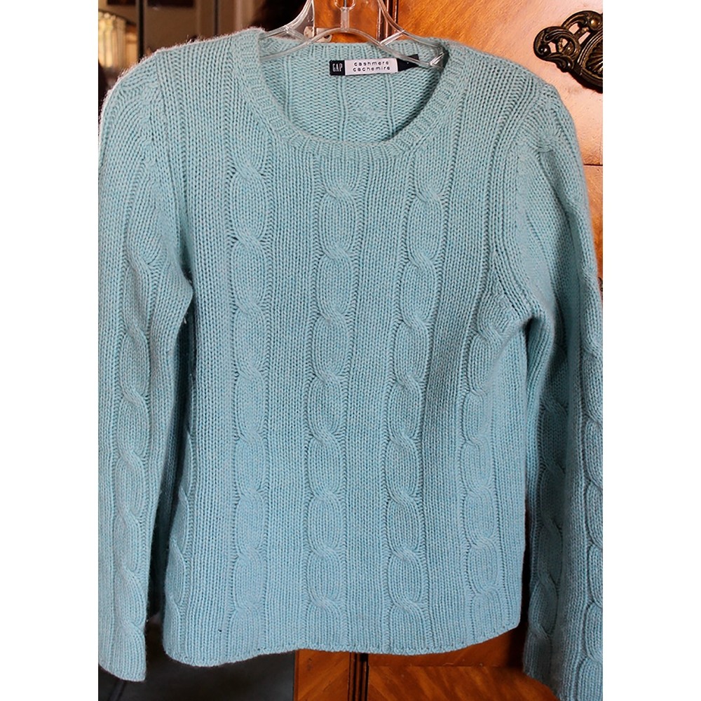 Gap 100% Cashmere Light Blue Thick Cable Knit Sweater Size S